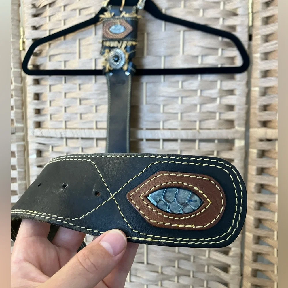 Vintage BluTang Leather & Reptile Skin Wide Belt